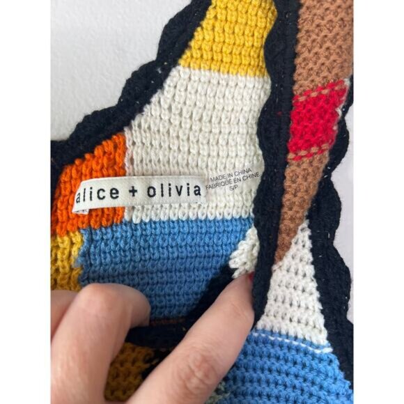 NEW Alice + Olivia Veronique Crocheted Scalloped Trim Mini Dress Multi Color - Picture 4 of 7